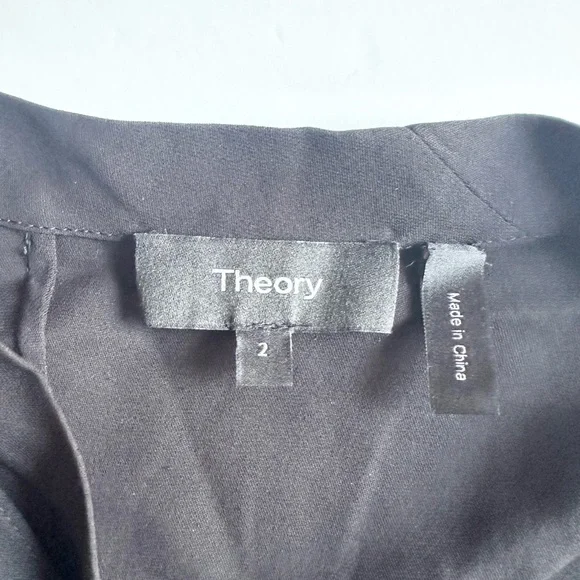 Theory 2 Black Tie Neck Drape Dress Long Sleeve Asymmetrical Hem 100% Silk - Picture 8 of 11